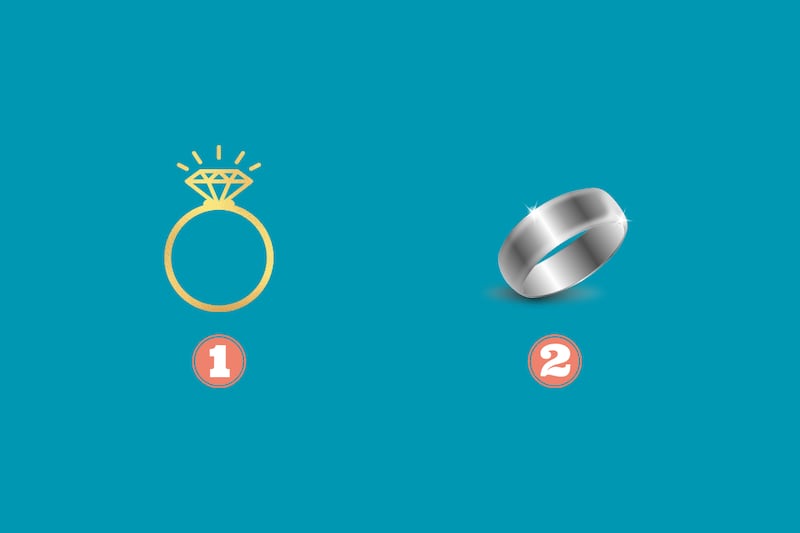 Dos opciones en este test de personalidad: un anillo de oro con diamante y otro de plata brillante.