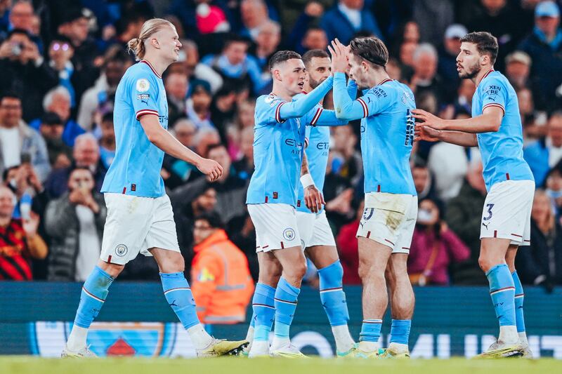 Los jugadores del Manchester City celebrando un triunfo en la Premier League.