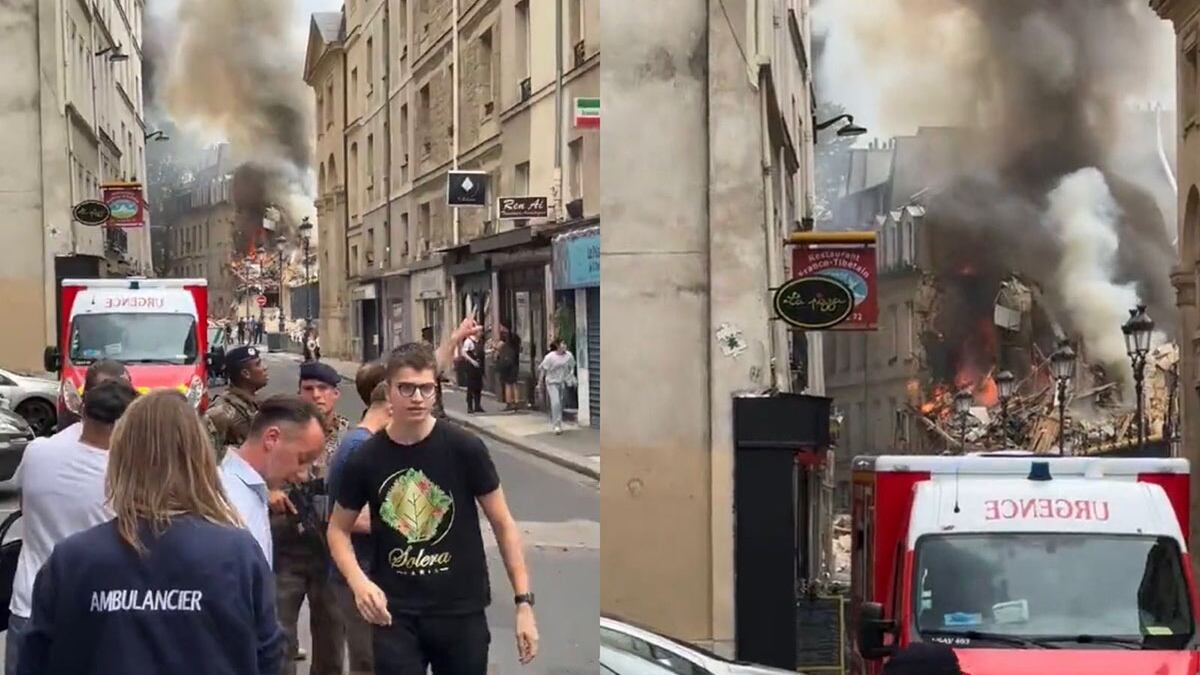 Bomberos apagan incendio en París tras explosión en un edificio.